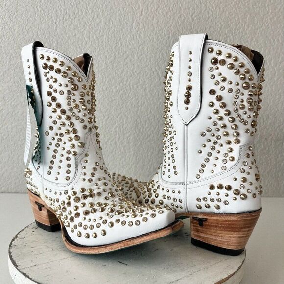 Lane DOLLY Womens Cowboy Bootie Size 8 White Gold Western Cowgirl Short Boots - Picture 1 of 11